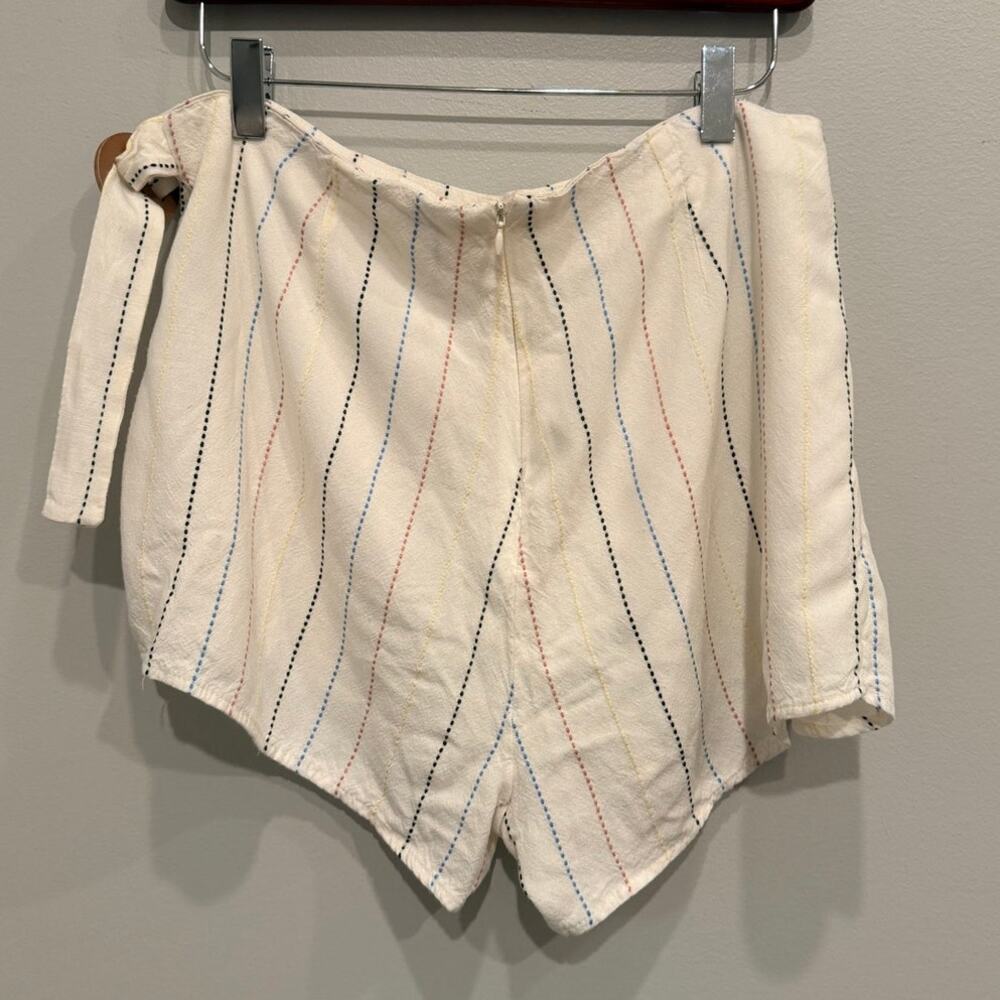 Me To We PacSun Linen Blend O-Ring Wrap Skort White Rainbow Embroidered Stripe L - Picture 5 of 8